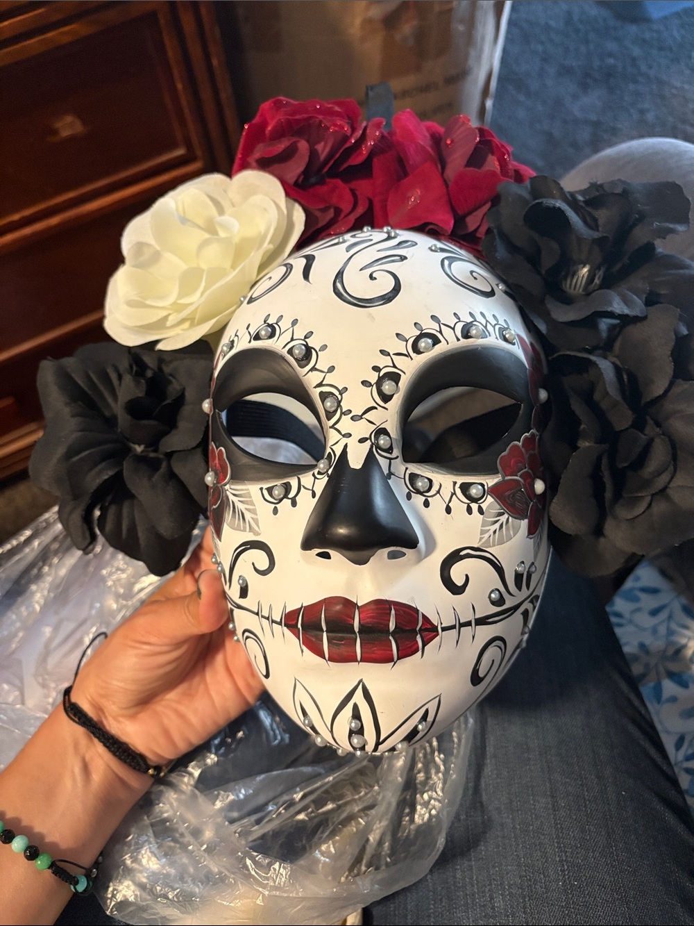 Day of the Dead Floral White and Black Decorative Mask
